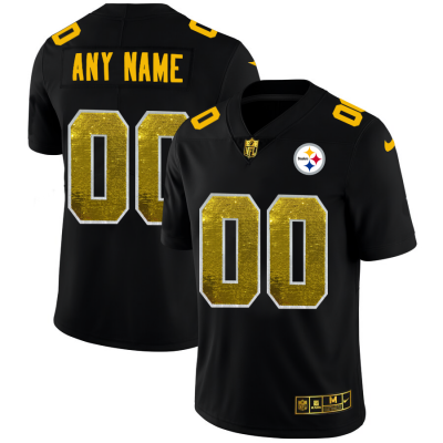 Pittsburgh Steelers Custom Men's Black Nike Golden Sequin Vapor Limited NFL Jersey